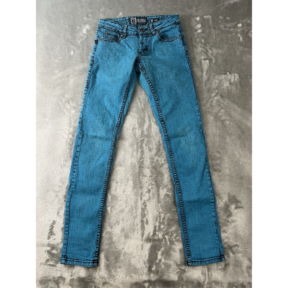 Social Collision Men's Blue Denim Skinny Slim Low Rise Medium Wash Punk Jeans